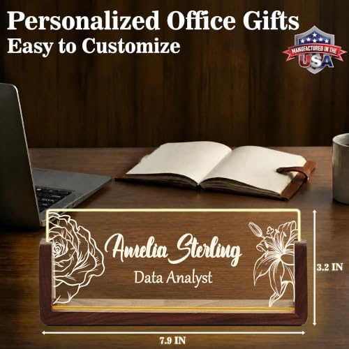 Custom Name Plate for Desk with LED Walnut Frame, Office Desk Decor - Image 4