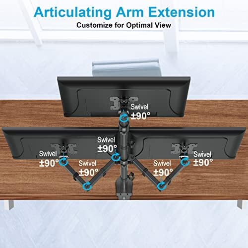 MOUNTUP Triple Monitor Stand, Height Adjustable Monitor Desk Mount Fit for 17 to 32 Inch Computer Screens, Stacked Monitors Arm for 3 Monitors, with C-Clamp and Grommet Base, up to 17.6lbs per Arm - Image 5