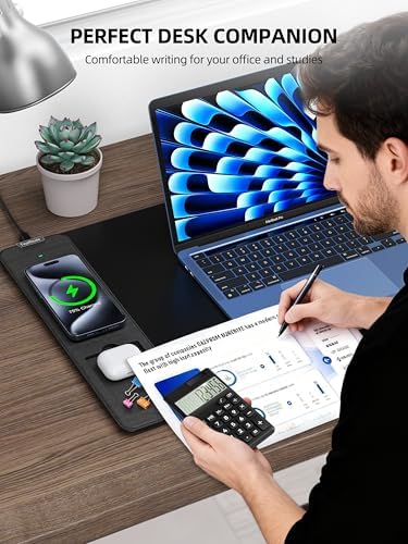Mouse Pad with 15W Wireless Charging, Removable 8-Digit Solar Calculator - Image 5