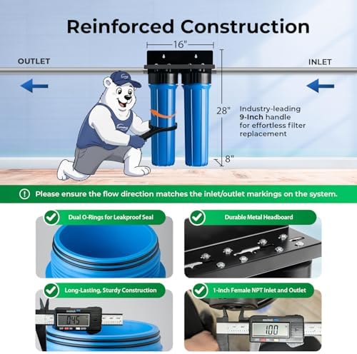 iSpring WGB22B 2-Stage Whole House Water Filtration System, 20” x 4.5” Sediment & Carbon Block Filters, Removes up to 99% Chlorine, Fine Sediment and Bad Taste Removal - Image 4