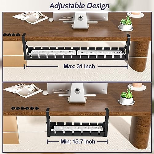 Shikha Cable Management Under Desk, 15.7"-31" Retractable Cable Management Tray, No Drilling Cord Organizer with Clamp for Desk, Under Table Wire Management Tray for Home Office - Image 3