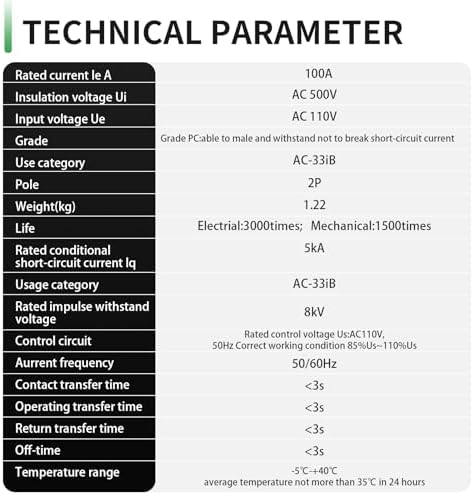 6-100amp AC110V Automatic/Manual Transfer Switch 2P 50/60Hz, 2POLE 100A ATS Auto Changeover Dual Power Switch for Generator,CE Certified ATS Solar Back Up Power Auto Selector Overvoltage, Undervoltage - Image 6