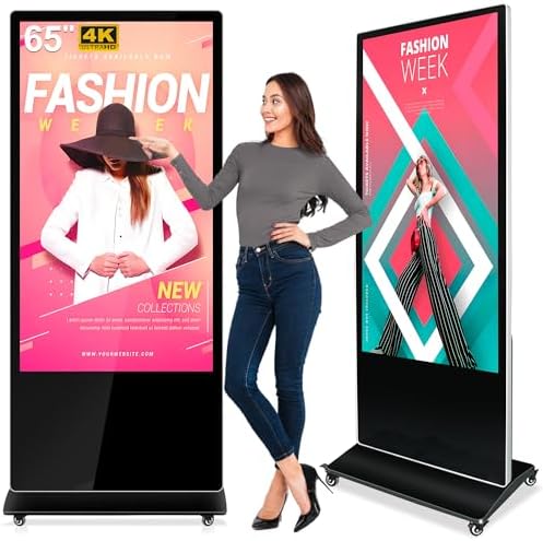 65 Inch Capacitive Touchscreen Digital Signage, 4K UHD Indoor Floor Standing Advertising Display Commercial LCD Monitor Interactive Kiosk with USB/HDMI-in, Android 11 (4+64GB) by PWR4GTR
