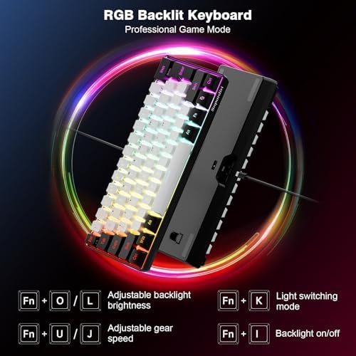 Snpurdiri 60% Wired Gaming Keyboard, 61 Keys, Black-White - Image 2
