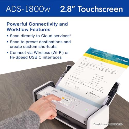 Brother ADS-1800W Wireless Compact Desktop Scanner | Scan Speeds of Up to 30ppm | 2.8" Color Touchscreen - Image 6