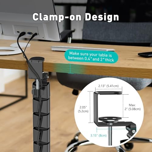 Clamp-On Cable Management Spine, No-Drill Vertebrae Wire Hider for Glass & Wood Standing Desks, Tool-Free Adjustable Desk-to-Floor Cord Organizer Snake with Non-Scratch Silicone Padding - Image 3