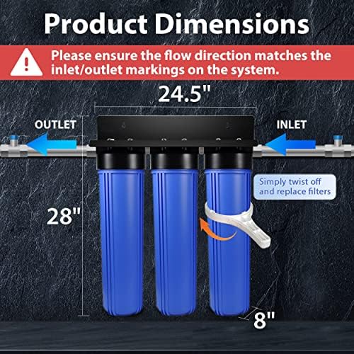 iSpring WGB32B-PB+AHPF12MNPT16X2 3-Stage Whole House Water Filter System, Reduces Lead, Chlorine, Sediment Home Water Filtration w/ 3/4'' Braided Stainless Steel Hose Connectors - Image 5