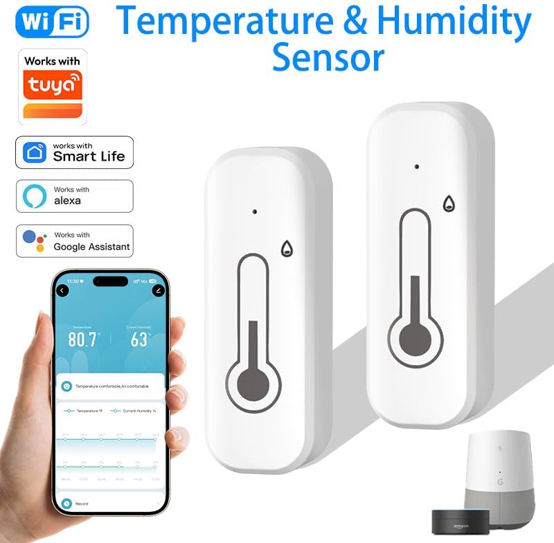 Loopo Smart WiFi Hygrometer Thermometer, 2.4GHz Indoor Temperature Humidity Sensor with Tuya Smart Life App Alerts, Remote Monitoring, Smart Home, Works with Alexa & Google, No Hub Needed,(1pack) - Image 2
