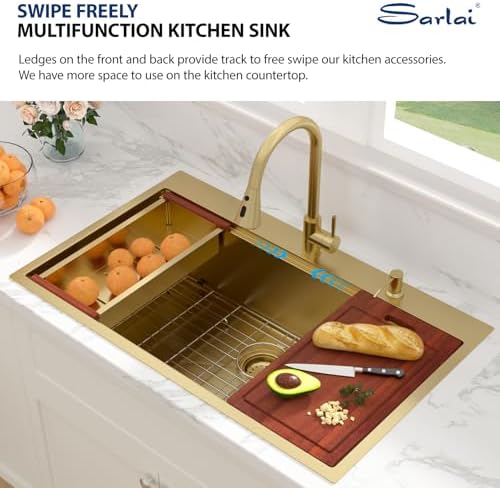 Sarlai Gold Drop In Kitchen Sink Workstation Topmount 36x22 Inch Sinks - Image 5