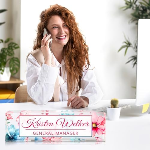 Custom Office Name Plate for Desk - Desk Name Plate Personalized Gifts for Coworkers, Boss, Employees, Teacher, Nurse - Office Desk Decor for Women Men - Employee Appreciation Gifts (Blue Pink Flower) - Image 5