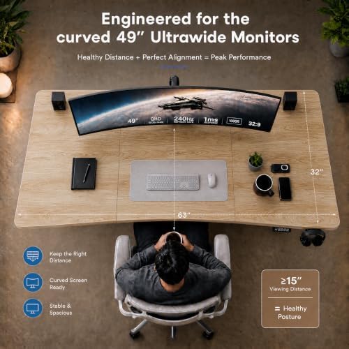 Grandder 63x32 Electric Standing Desk, Curved Oak Desktop - Image 4
