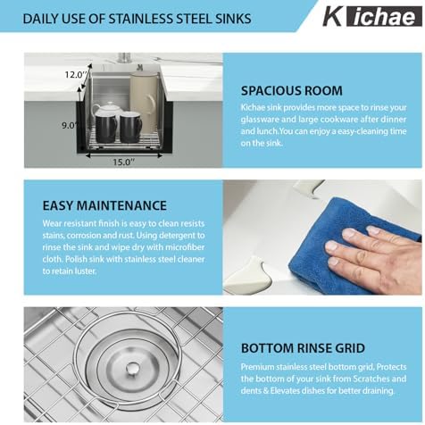 Kichae 12 Undermount Bar Sink Small Stainless Steel 16 Gauge Workstaion - Image 5