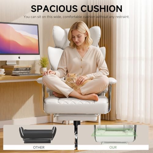 COMHOMA Big and Tall Gaming Chair with Pocket Spring Lumbar Support, Ergonomic Office Chair with Footrest, Executive Desk Chair with Outward Fixed Soft Armrests, Computer Chair with High Back, White - Image 7