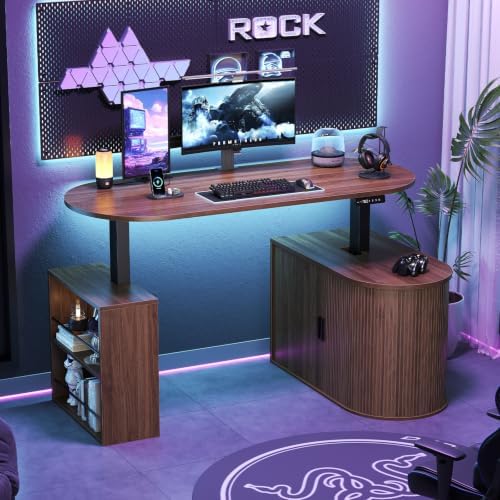 HSH Electric Standing Desk with Storage Cabinet Walnut 60" Home Office Desk - Image 6