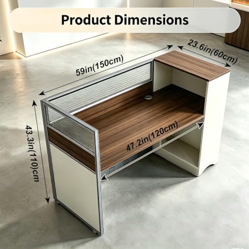 Modular Office Cubicle Workstation Desk with Privacy Panels and Cable Management,Long Computer Desk for Commercial Workspace, Sound Dampening Partition Wall (White+Walnut, 59IN) - Image 2