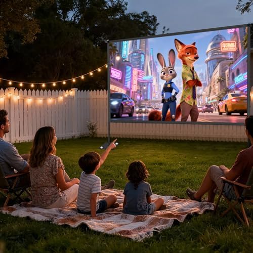 Outdoor Projector Screen with Stand, 120 inch Portable Projection kit 16:9 4K HD Wrinkle-Free Indoor Outdoor Movie Screen with Carry Bag for Home Theater and Backyard Movie Night - Image 2