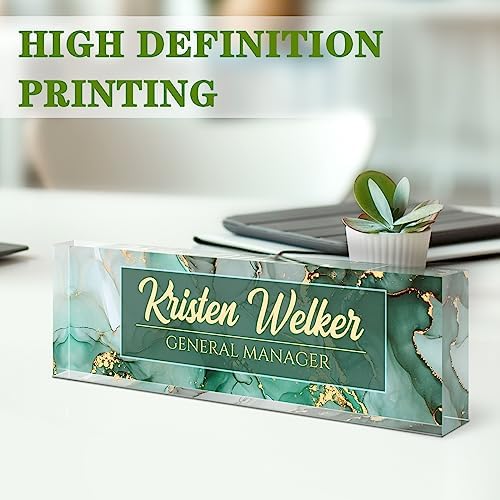 Name Plate for Desk, Desk Name Plate Personalized, Green Office Decor for Women Men, Acrylic Desktop Accessories, Office Gifts for Boss Nurse Teacher Coworker, Employee Appreciation Gift (Green Coast) - Image 3