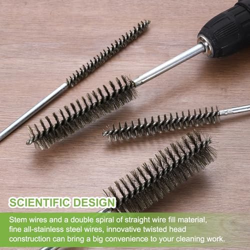 HARFINGTON 4pcs Wire Bore Brush Set 8 Inch Length 2.4 Inch Shank Stainless Steel Bristles Cleaning Brush for Clean Car Part Tube Kitchen Garage - Image 5