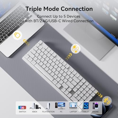 AUSDOM Wireless Mechanical Silent Office Keyboard, Low-Profile Linear Switches, Tri-Mode BT/2.4G/USB-C Computer Keyboard with Number Pad, Hot Swappable Illuminated Performance Keyboard - Image 6