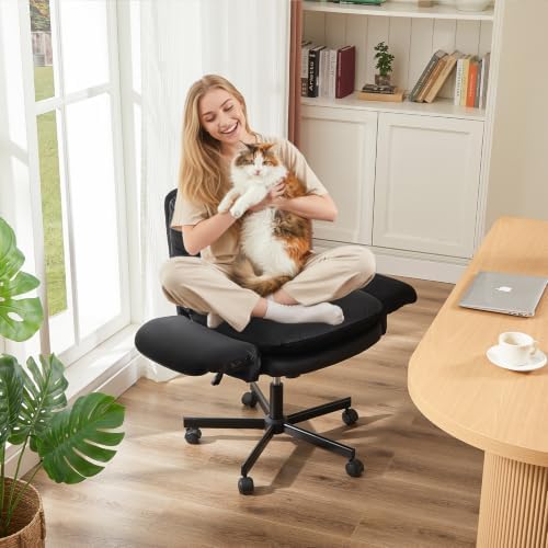 Bestier Criss Cross Chair with Flip-Up Arms, Black Velvet Office Chair - Image 2