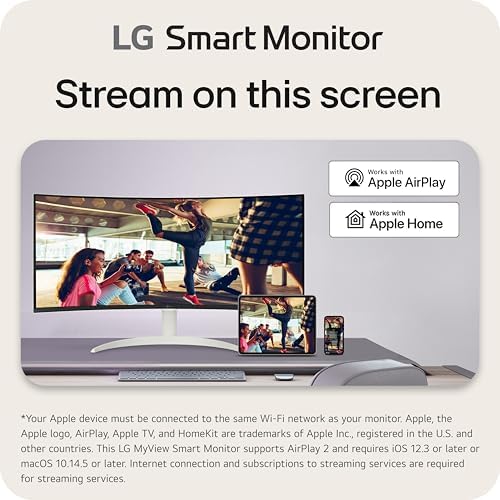LG 34SR60QC-W 34-inch QHD (3440x1440) Curved Smart Monitor with Streaming, UltraWide Screen, webOS, HDR10, 100Hz, Built-in Speaker, AirPlay2, Screen Share, Bluetooth, ThinQ App, White - Image 3