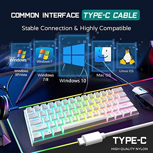 RK ROYAL KLUDGE RK61 Wired 60% Mechanical Gaming Keyboard Programmable QMK/VIA RGB Backlit 61 Keys Ultra-Compact Hot Swappable Brown Switch White - Image 6