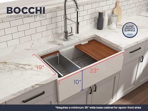 BOCCHI Contempo Workstation Apron Front Step Rim Fireclay 33 in. Single Bowl Kitchen Sink with Accessories in White - Image 2