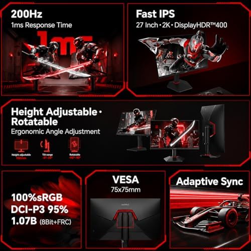 KOORUI 27-Inch 1440p Gaming Monitor, 200Hz 1ms, Fast IPS, HDR400 - Image 2