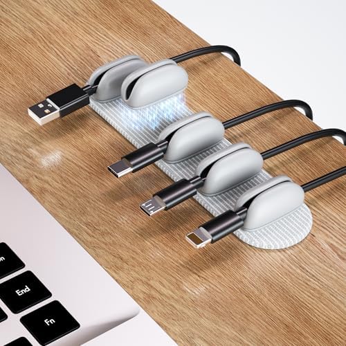 5-Pack Magnetic Cable Clips Cord Organizer - Smoothly Adjustable, Puretor Desk Cable Management Clips. Ideal Wire Holders for Desktop, Nightstand, Wall - Perfect for Home Office, Phone, Car (Grey) by puretor