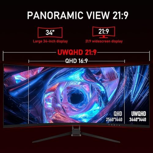 ZZA 34 Inch Curved Monitor Ultrawide 180HZ|165Hz, WQHD 3440x1440 (21:9) 1500R, 1ms (OD), HDR10 300nits, 120% sRGB, FreeSync & G-Sync, PIP/PBP, HDMI 2.1 x2 / DP 1.4 x2, VESA Mount Compatible - Image 4