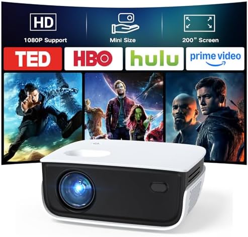 Mini Projector, NICPOW Upgrade Portable Outdoor Movie Projector, 1080P and 200" Supported Small Projector Compatible with TV Stick, Phone, PS5, HDMI, USB for Home, Bedroom, Gaming, Outdoor Use by NICPOW