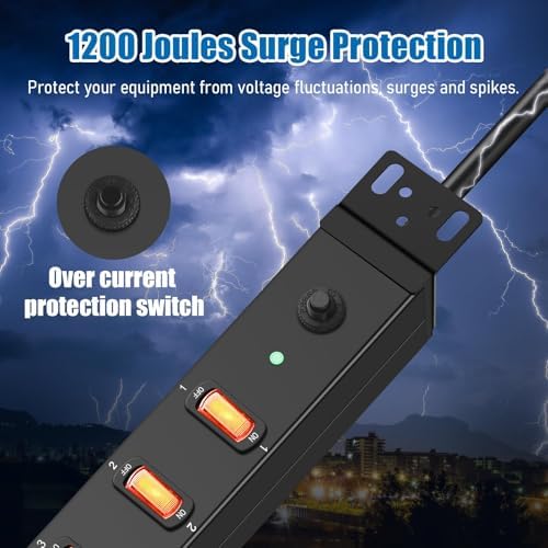 HHSOET 8 Outlet PDU Power Strip, 1U Rack Surge Protection, 15FT, Black, 2 - Image 7