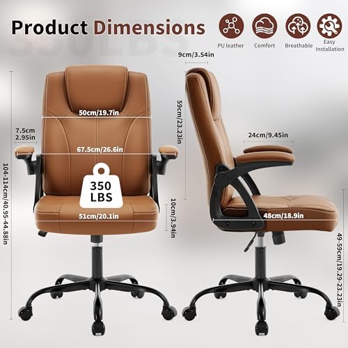 Office Desk Chair, PU Leather Computer Chairs with Padded Flip-Up Arms - Image 2