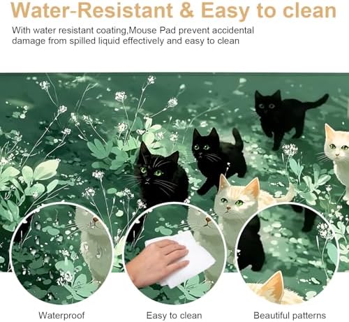 Large Mouse Pad, Cute Cat Gaming Mouse Pad Desk Mat, Non-Slip Base Extended Keyboard Mat, Thick 3mm Smooth Surface Mousepad for Office & Home, 35.5 x 15.8 Inch - Image 5