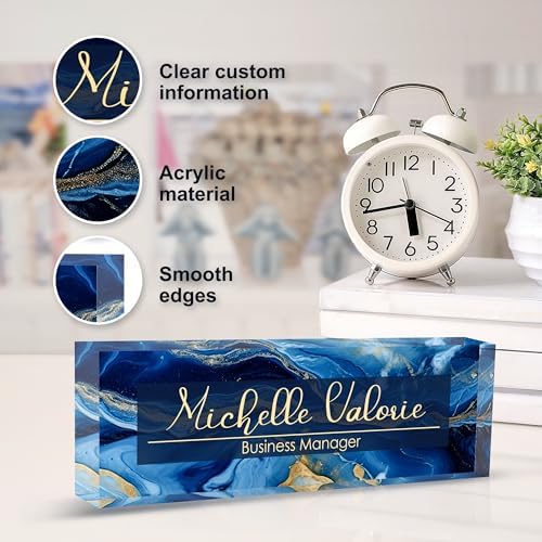 Custom Personalized Acrylic Name Plate Office Desk Accessories (A-Blue Gold) - Image 3