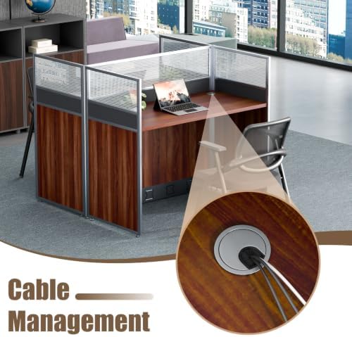 Modular Office Cubicle Desk Workstation with Privacy Panels and Cable Management, 2-Person Long Computer Desk for Commercial Workspace, Sound Dampening Partition Wall (White, 47.2IN) - Image 4