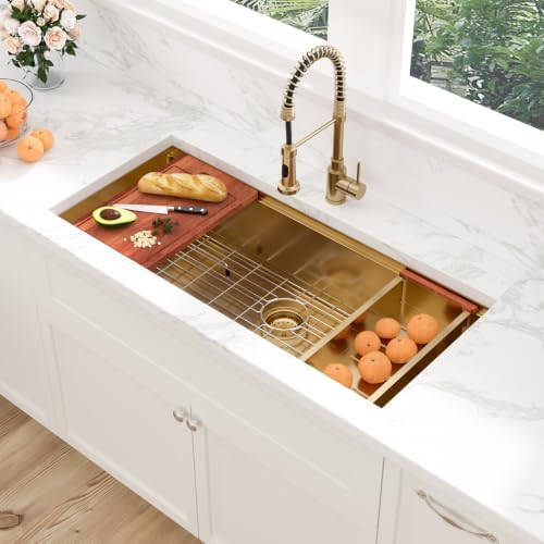 Sarlai 42 Gold Undermount Kitchen Sink 42"x19" Workstation Stainless Steel - Image 3