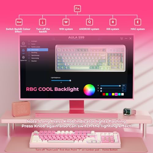 AULA 99 Key Keyboard, Wireless Pink Gaming Keyboard Creamy with Number Pad - Image 4
