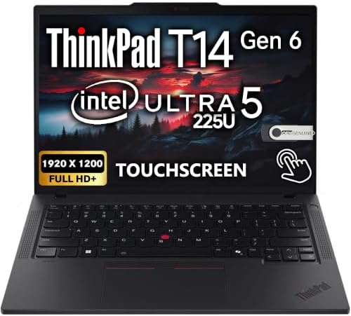 Lenovo ThinkPad T14 Gen 6 Touchscreen AI Business Laptop 14" FHD+ Display, Intel Ultra 5 225U, 64GB DDR5 RAM, 2TB SSD, 5MP FHD Webcam, Fingerprint, Backlit KB, Wi-Fi 6E, 2 Thunderbolt 4 - Black by LENOVO