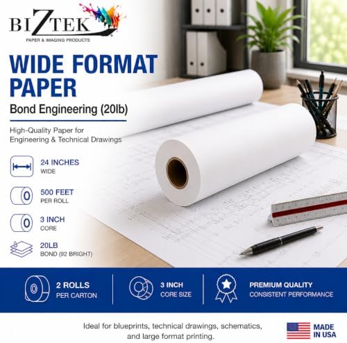 Wide Format Paper 24" x 500' Rolls Bond Engineering (20lb | 2 Rolls, 24 In x 500 Ft | 3" Core) - Image 4