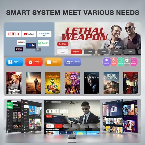 [2000 ANSI & Auto Focus]Light Silver Smart Mini Projector with WiFi and Bluetooth, XuanPad 4K Support Movie Projector, Portable Native 1080P Outdoor Projector with 360° Stand - Image 4