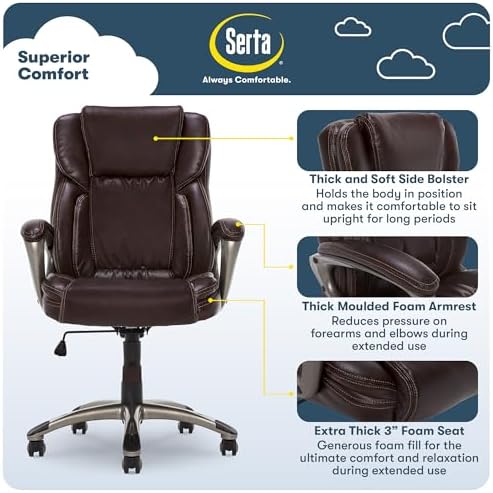 Serta Ergonomic Executive Office Chair with Lumbar Support, Leather Chair - Image 4
