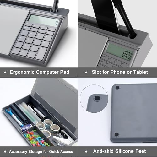 TOWON Glass Desk Whiteboard with Calculator 18x6 in, Desk Organizer, Gray - Image 3