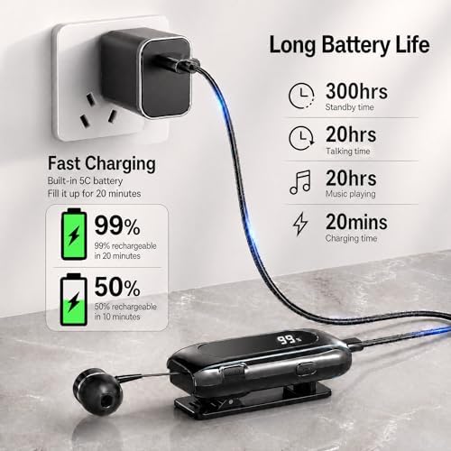Wireless Headset Wireless Headphones Handsfree Call Wireless Earpiece Noise Cancellation Earbud Earphones Mic Compatible with Cell Phones Car Driver Trucker Business Office (Black Iron) - Image 5