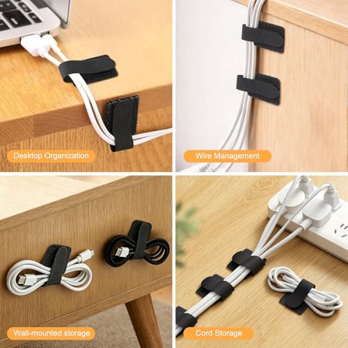 200pcs Hook and Loop Cable Straps,Under Desk Cable Management,Adjustable Cord Organizer for Desk Home Office Organization (Black) - Image 6