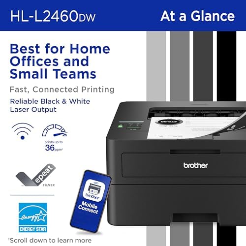 Brother HL-L2460DW Wireless Compact Monochrome Laser Printer with Duplex, Mobile Printing, Black & White Output | Includes Refresh Subscription Trial(1), Works with Alexa - Image 2