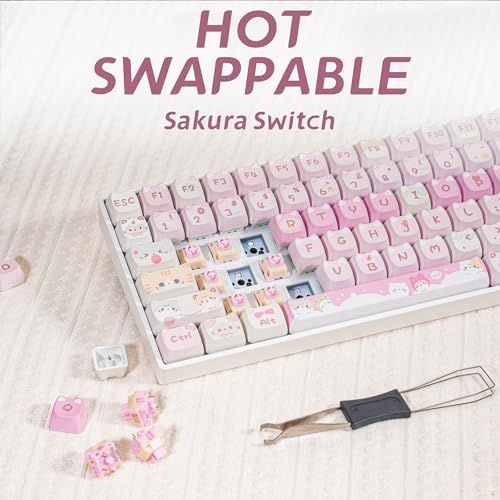 ZORNHER ZH100 Wireless Cat Mechanical Keyboard,98% Pink Cute Creamy Keyboard with Number Pad,Full Size Girly Kitty Gaming Keyboard,Meow Meow Squad Keycaps,Creamy Souding Linear Switches - Image 5