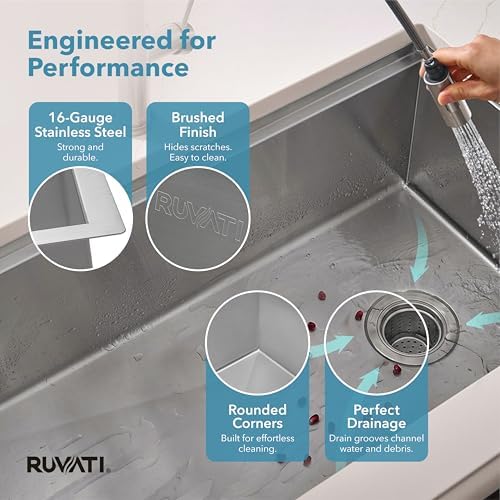 Ruvati 36-in 16-Gauge Rounded Offset-Drain Workstation Sink - RVH8596 - Image 5