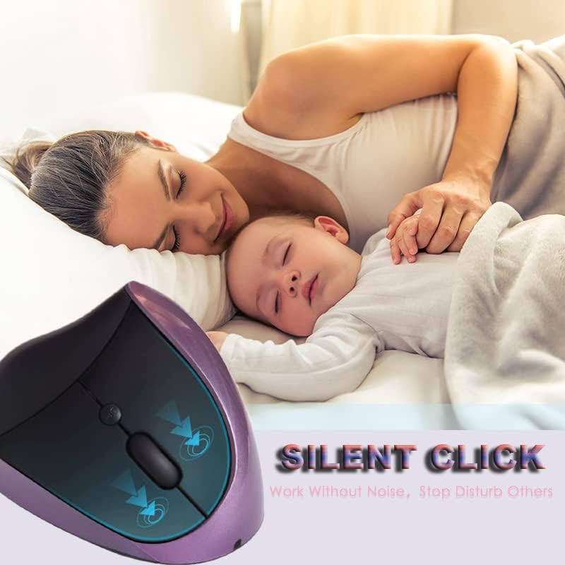 Ergonomic Mouse,Rechargeable Small Vertical Mouse with 6 Buttons Adjustable 800/1200/1600 DPI Purple Wireless Mouse for Laptop, Desktop, PC, MacBook - Image 4