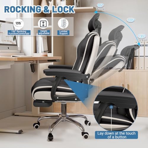 Executive Computer Chair Home Office Desk Chair,Adjustable Angle, Ergonomic Adjustable Height PU Leather Chairs with Cushions Armrest for Long Time Seating-High Office Chair with Footrest - Image 7
